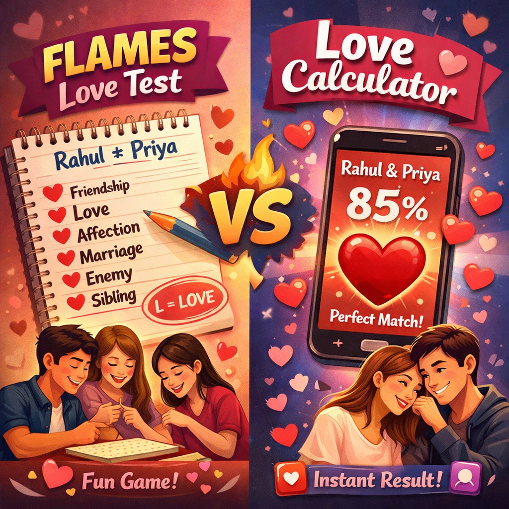 FLAMES Love Test vs Love Calculator